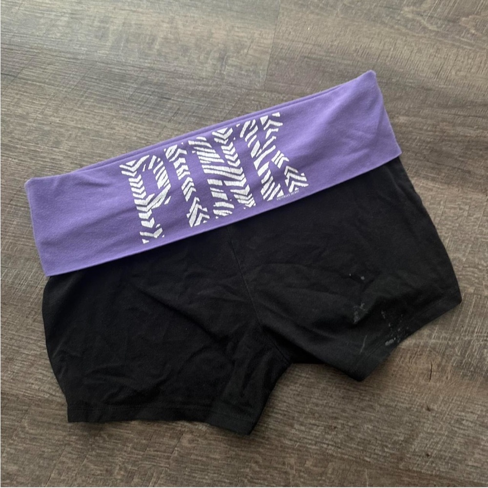PINK Victoria's Secret Black Shorts with Purple Waistband